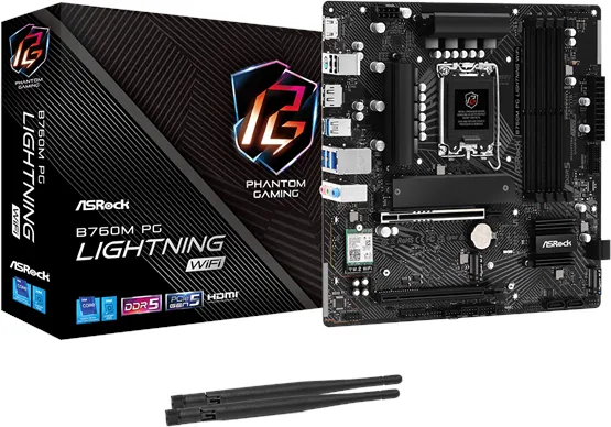 ASRock B760M PG LIGHTNING WIFI Moederbord - Intel B760 - Intel LGA1700 socket - DDR5 RAM - Micro-ATX
