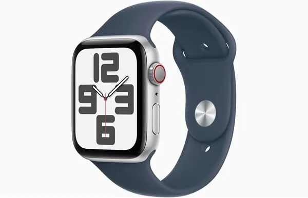 Apple Watch SE GPS + Cellular 44mm - Zilverkleurige aluminium kast met Stormblauwe sportband - S/M